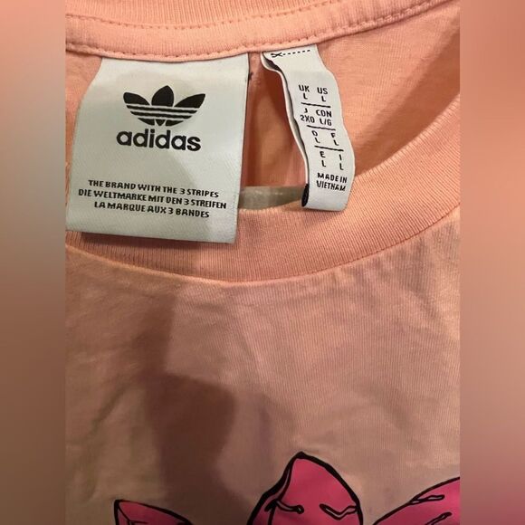 ADIDAS T-shirt  Peach   SZ L Short-Sleeve Trefoil Logo Graphic T-Shirt Unisex - Picture 3 of 9